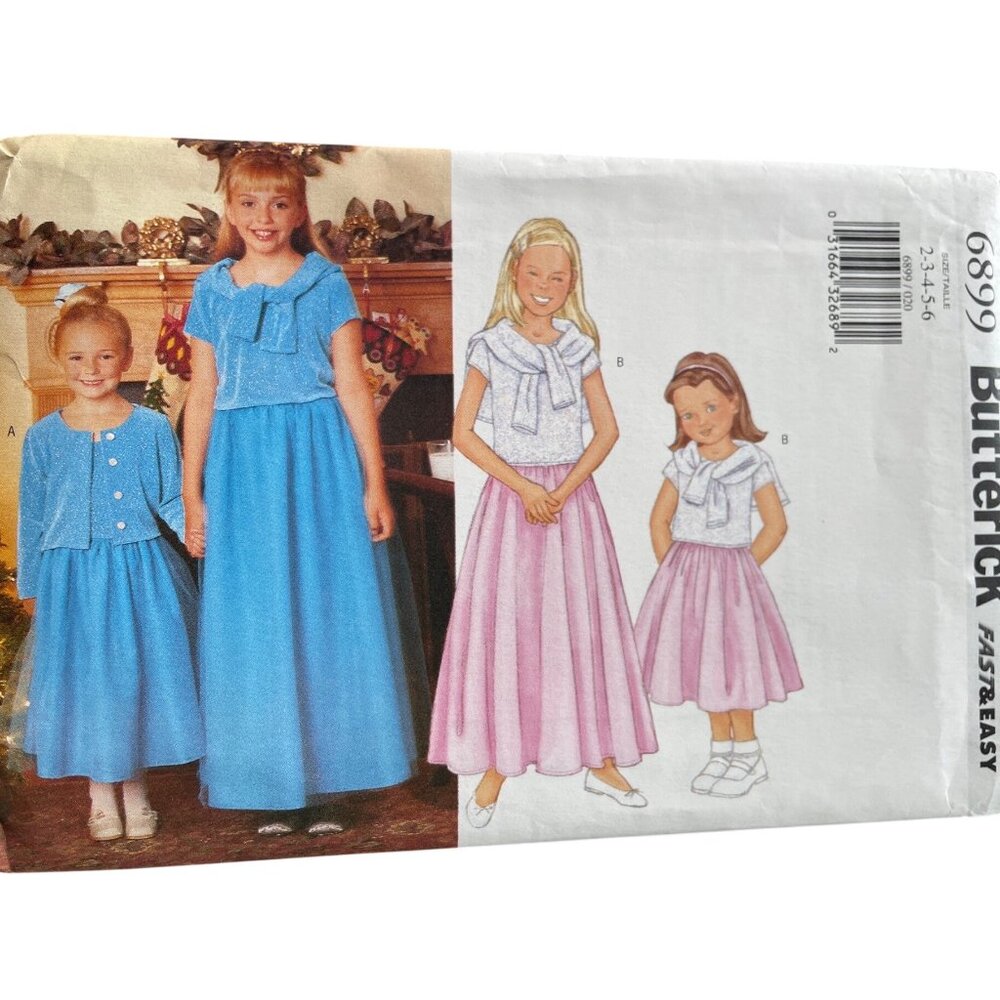 Butterick 6899 Sewing Pattern Sizes 2-6 Childrens Girls Cardigan Top Skirt UNCUT